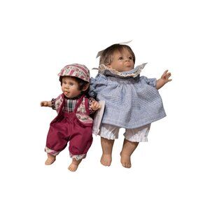 Vintage Gigo Vinyl Baby Dolls Set Plaid Outfits 9" Girl & 8" Boy Dolls